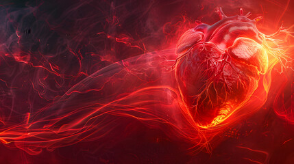  Abstract visualization of a heart beating with pulsating reds and flowing lines to represent life and vitality