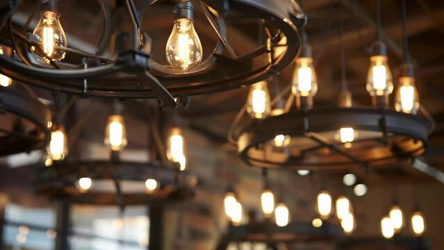 A highend boutique with a modern twist on western gothic design featuring wagon wheel chandeliers made from sleek black metal and industrial lighting. 2d flat cartoon.