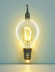 A yellow light bulb atop a yellow wall Adjacent, another bulb rests against the same wall's side