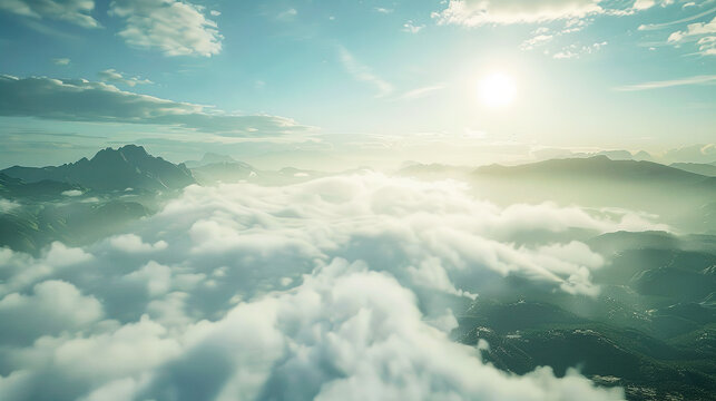 Sea of ​​mist, fresh and bright in the morning on a high mountain
