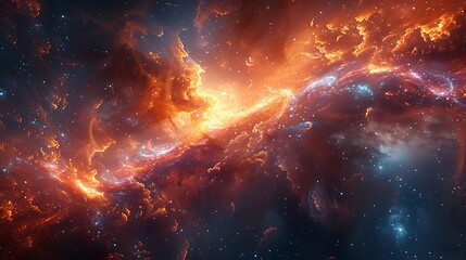Fototapeta premium Create an artistic representation of two galaxies in the midst of a celestial collision, with abstract forms and explosive colors illustrating their dynamic merge.
