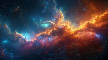 Obraz premium Depict a nebula in full bloom, with petal-like gas clouds unfolding in a spectrum of cosmic colors, set against the backdrop of a starry sky.