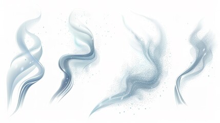 Elegant swirls of smoke and particles, abstract smooth motion on white background