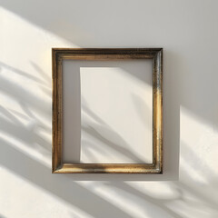 classic golden wooden frame mockup, white background with shadow
