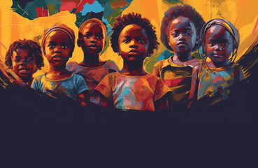 African children illustration, theme of Freedom Day, Emancipation Day or Black Independence Day. Generative AI