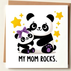Fototapeta premium Happy Mother's Day, Mom: Forever Loved greeting card for mothers baby panda hugs mother panda 