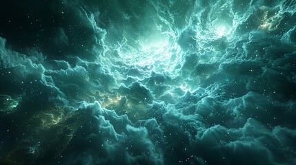 Fototapeta premium Depict subatomic particles moving at incredible speeds in a quantum field, using a palette of electric blues and greens to highlight their paths.