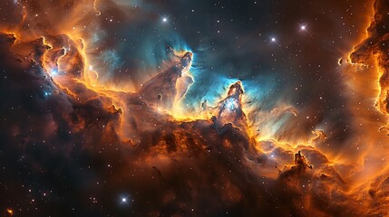 Depict the breathtaking scene of a star-forming region, with explosive colors and emerging celestial bodies.