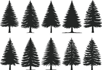 A set of pine tree silhouette vector