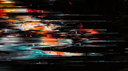 Abstract distorted glitch overlay, on black background