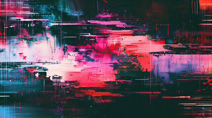 Abstract distorted glitch overlay, on black background