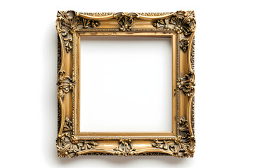classic golden wooden frame mockup, white isolated background