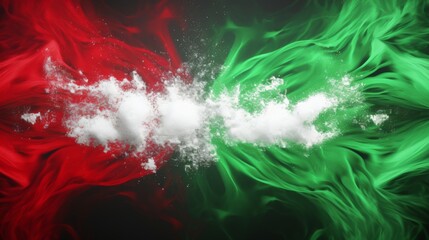 Italian flag colors - green, white, and red - painted on a black surface
