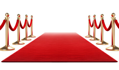 Elegant Red Carpet With Gold Poles isolated on transparent background
