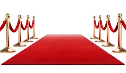 Elegant Red Carpet With Gold Poles isolated on transparent background