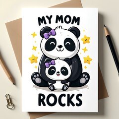 Happy Mother's Day, Mom: Forever Loved, greeting card for mothers day,  baby panda hugs mother panda,  panda frame