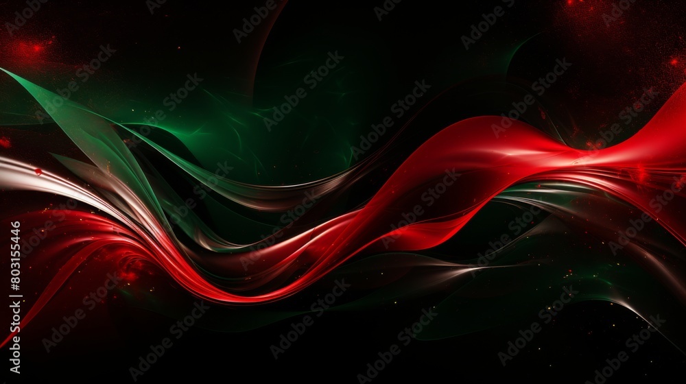 Poster dynamic red and green abstract design with vibrant colors and shapes