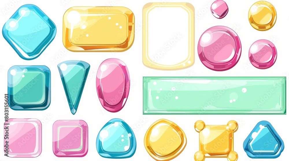 Poster set of geometric buttons, frames, and empty borders for games or web designs. modern cartoon set of 