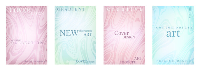 Abstract gradient cover design set with geometric shapes, colorful and liquid color. Modern wallpaper background for cover, brochure, catalog, menu design, social media, poster.