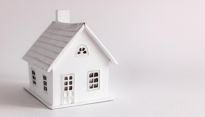 White miniature house model. Property investment business and finance concept, real estate mortgage