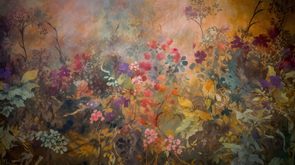 Digital textile print pattern plants and flowers abstract graphic poster background