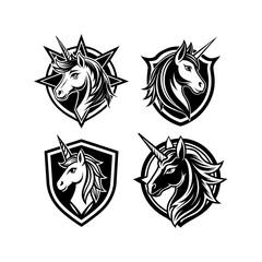 set of unicorn logo vector 