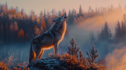 howling wolf on the hills - Powered by Adobe