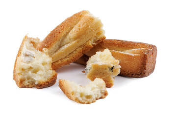 A couple of whole and one crumbled cookies isolated on a white background.