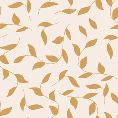 Floral seamless pattern with abstract leaf branches. Botanical vector background. Foliage natural minimalist print in boho style