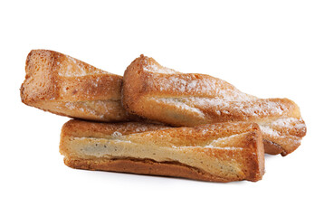 Several delicious crispy cookies isolated on a white background.