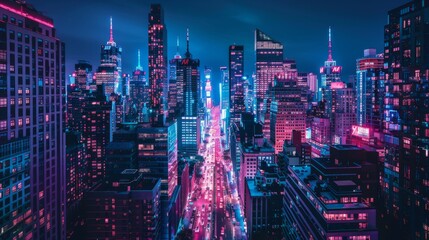 Futuristic Cityscape Illuminated by Neon Lights in a Digital Metropolis