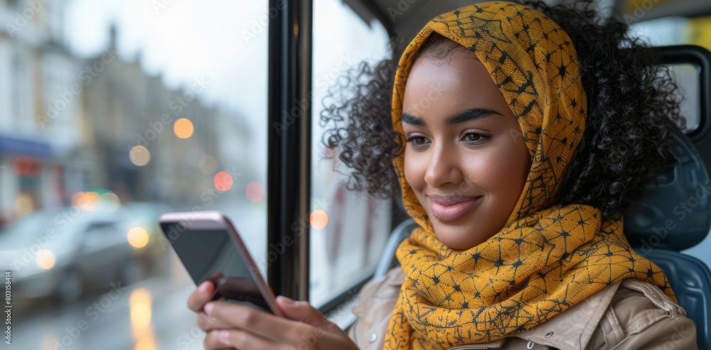 Poster showcase the convenience of mobile banking and e-commerce with photos of passengers using smartphone