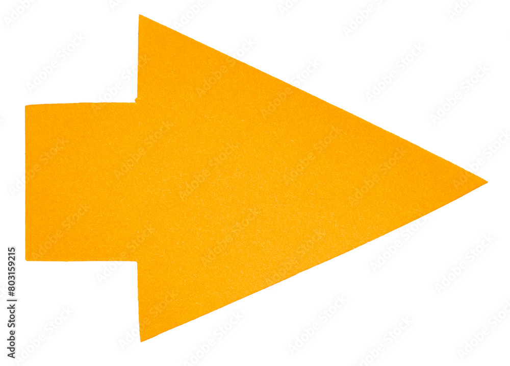 Poster isolated cut out orange paper cardboard arrow direction sign with texture and copy space for text on