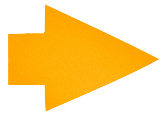 Isolated cut out orange paper cardboard arrow direction sign with texture and copy space for text...