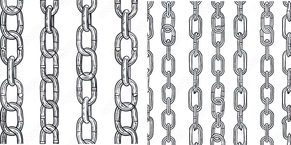 Aufkleber outline chain patterns. heavy metal chains links seamless pattern line ornaments
