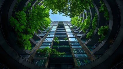 Sustainable Urban Architecture with Lush Green Foliage