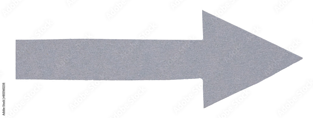 Poster isolated cut out grey paper cardboard arrow direction sign with texture and copy space for text on w