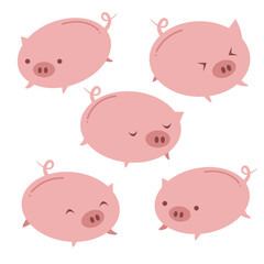 Cute Pink Pig Character Vector Illustration Adorable and Playful Faces in Flat Style