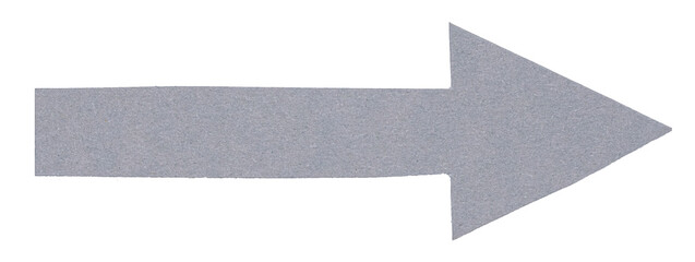 Isolated cut out grey paper cardboard arrow direction sign with texture and copy space for text on...