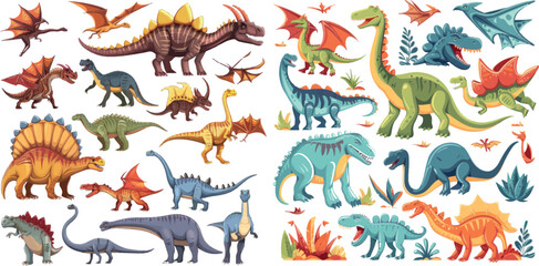Dino set. Dinosaurus prehistoric animals like stegosaurus and pterosaur