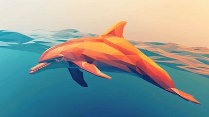 Vibrant geometric illustration of a playful dolphin swimming in blue waters