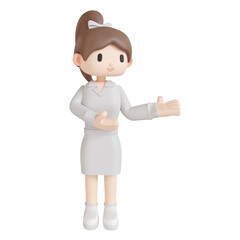 3d rendering a nurse standing and presenting with his hand outstretched to the right transparent
