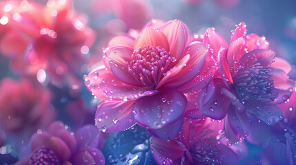 A close up of a bouquet of pink flowers with droplets of water on them