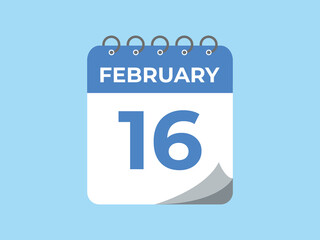 February 16 calendar reminder. 16 February daily calendar icon template. Calendar 16 February icon Design template. Vector illustration
