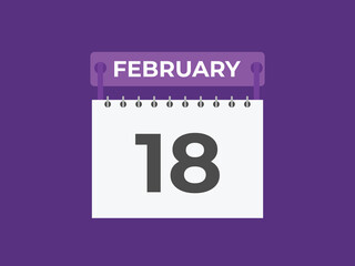 February 18 calendar reminder. 18 February daily calendar icon template. Calendar 18 February icon Design template. Vector illustration
