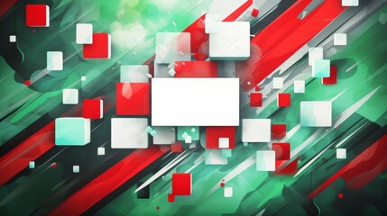 Red and green abstract design with central white square