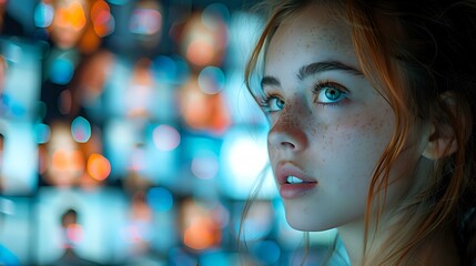 Virtual Meeting Engagement: Woman Engaging with Remote Conference Screens