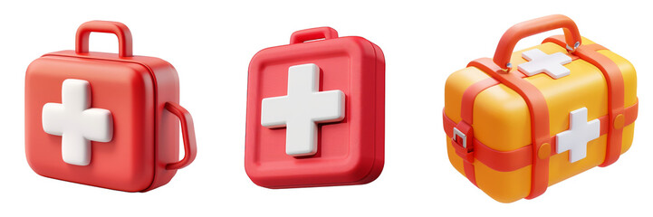 PNG first aid kit 3d icons and objects collection, in cartoon style minimal on transparent, white background, isolate