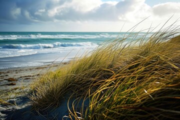 Dune grass on the beach of the Baltic Sea in Poland.