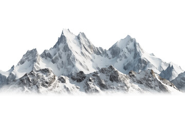 Fototapeta na wymiar Winter mountain PNG landscape isolated on Transparent and white background - Scenic mountain Peaks Rocky Cliffs Scenery Panorama Alpine Wilderness Adventure Concept